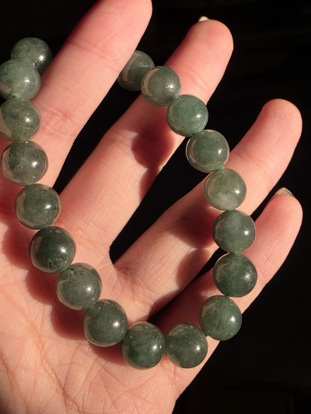 Green Beaded Stretch Bracelet - Natural Stone Look